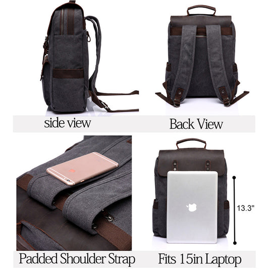 Vintage Leather Canvas Explorer Backpack
