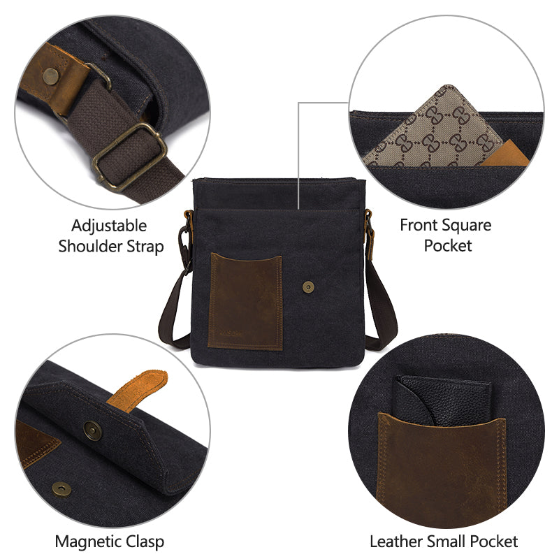 VASCHY Canvas Leather Small Messenger Bag