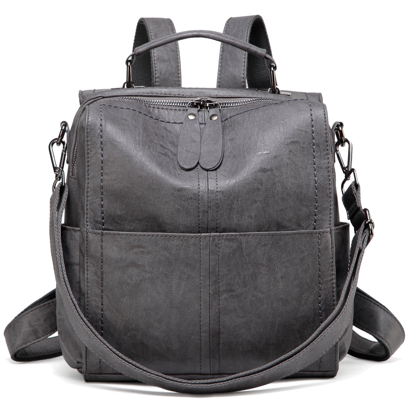 VASCHY Gray PU Leather Backpack 