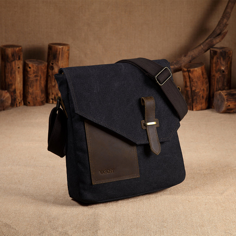 VASCHY Canvas Leather Small Messenger Bag