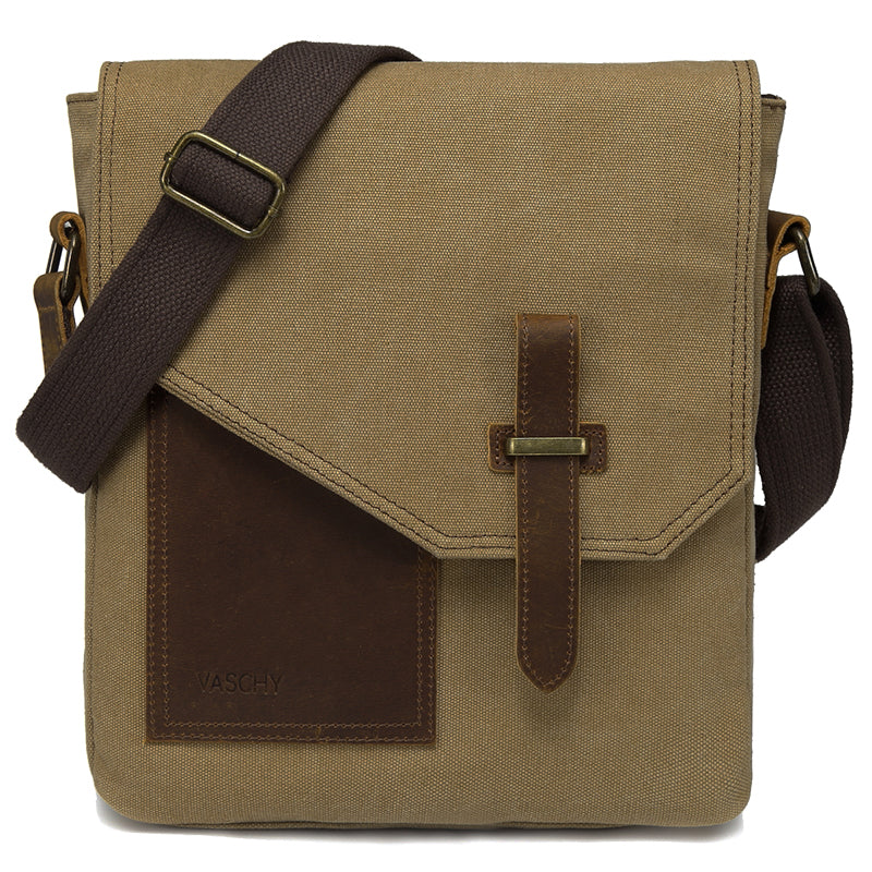 VASCHY Canvas Leather Small Messenger Bag