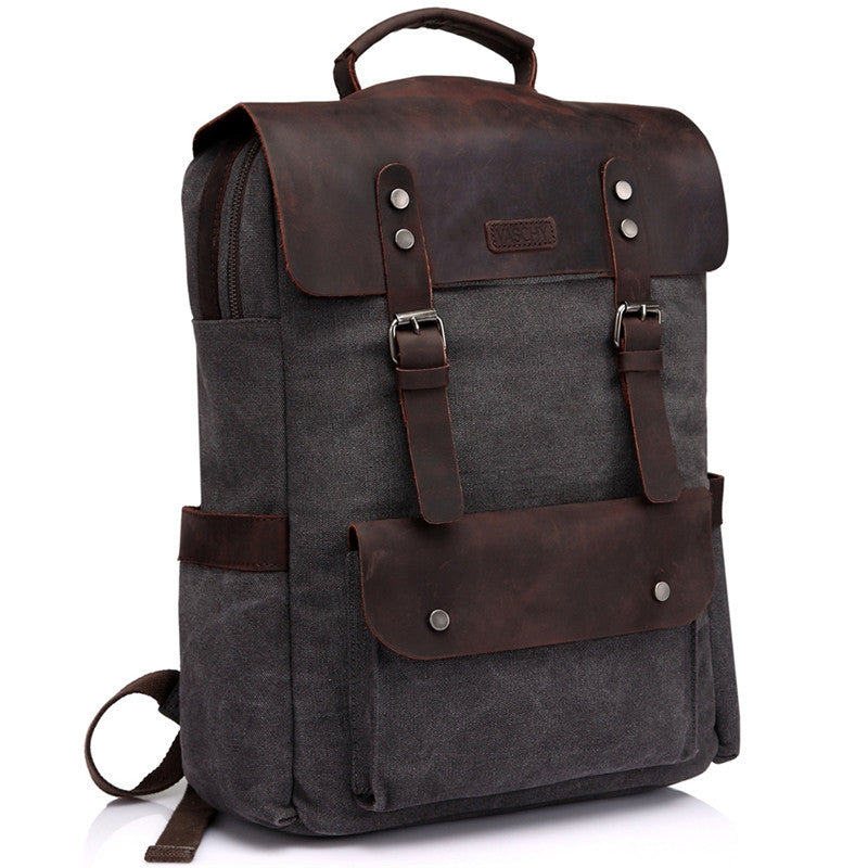 Vintage Leather Canvas Explorer Backpack